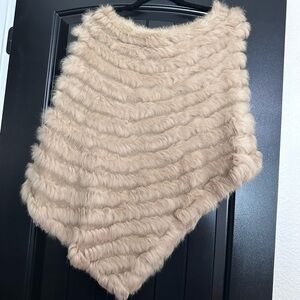 Real rabbit Fur Poncho in Soft Beige